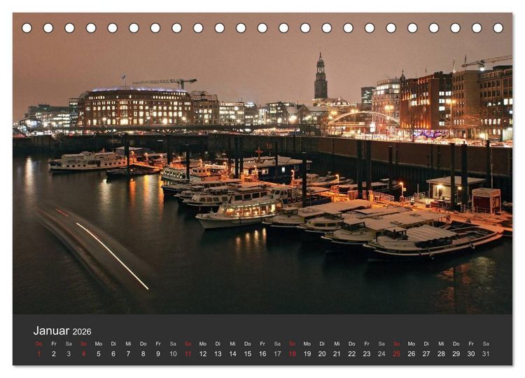 Produktbild: Hamburger Hafen bei Nacht (Tischkalender 2026 DIN A5 quer), CALVENDO Monatskalender