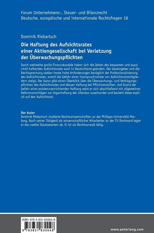 Produktbild: Die Haftung des Aufsichtsrates einer Aktiengesellschaft bei Verletzung der &Uuml;berwachungspflichten