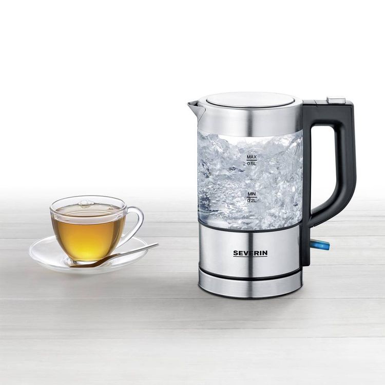 Produktbild: Severin 3472 Wasserkocher schnurlos, &Uuml;berhitzungsschutz Edelstahl (geb&uuml;rstet), Schwarz Fassungsverm&ouml;gen: 0.5 l