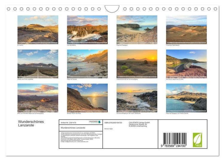 Produktbild: Wundersch&ouml;nes Lanzarote (Wandkalender 2027 DIN A4 quer), CALVENDO Monatskalender