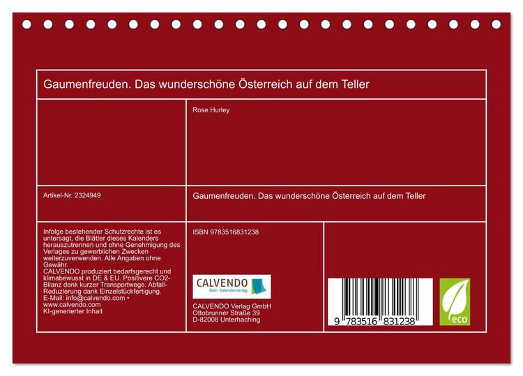 Produktbild: Gaumenfreuden. Das wundersch&ouml;ne &Ouml;sterreich auf dem Teller (Tischkalender 2027 DIN A5 quer), CALVENDO Monatskalender