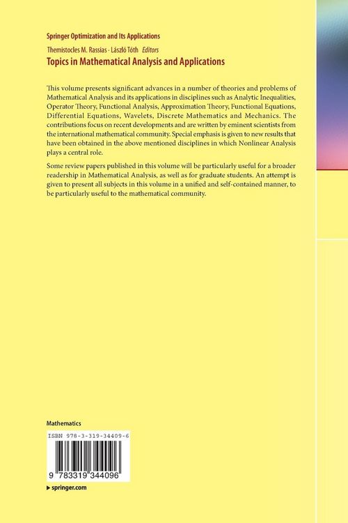 Produktbild: Topics in Mathematical Analysis and Applications