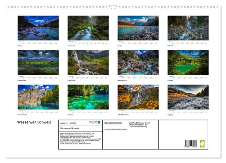 Produktbild: Wasserwelt Schweiz (Wandkalender 2026 DIN A2 quer), CALVENDO Monatskalender