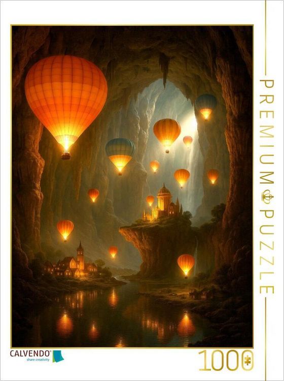 Produktbild: CALVENDO Puzzle N&auml;chtliches Schweben voll Magie - Hei&szlig;luftballons in einer riesigen H&ouml;hle | 1000 Teile Lege-Gr&ouml;&szlig;e 64x48cm Foto-Puzzle f&uuml;r gl&uuml;ckliche S