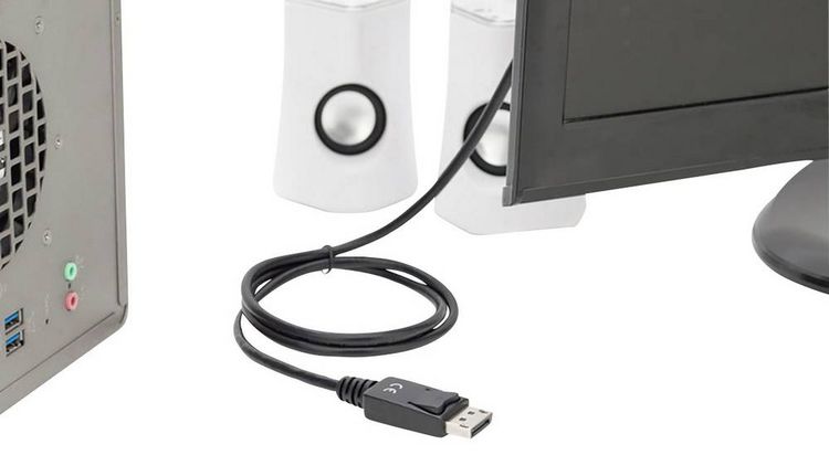 Produktbild: Digitus DisplayPort / HDMI Adapterkabel DisplayPort Stecker, HDMI-A Stecker 1.00 m Schwarz AK-340303-010-S dreifach geschirmt DisplayPort-Kabel
