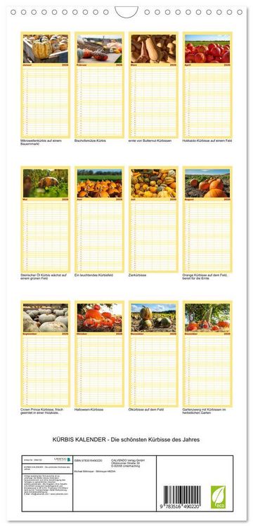 Produktbild: Familienplaner 2026 - K&Uuml;RBIS KALENDER - Die sch&ouml;nsten K&uuml;rbisse des Jahres mit 5 Spalten (Wandkalender, 21 x 45 cm) CALVENDO