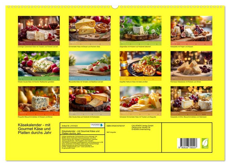Produktbild: K&auml;sekalender - mit Gourmet K&auml;se und Platten durchs Jahr (hochwertiger Premium Wandkalender 2026 DIN A2 quer), Kunstdruck in Hochglanz