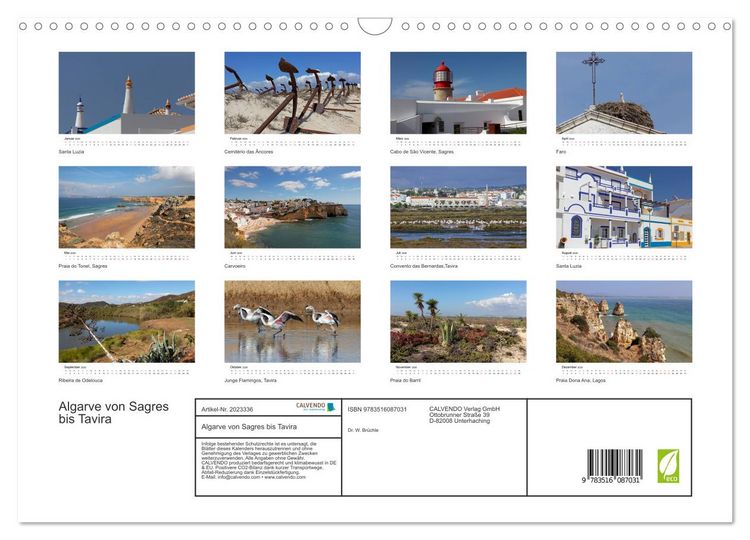 Produktbild: Algarve von Sagres bis Tavira (Wandkalender 2026 DIN A3 quer), CALVENDO Monatskalender