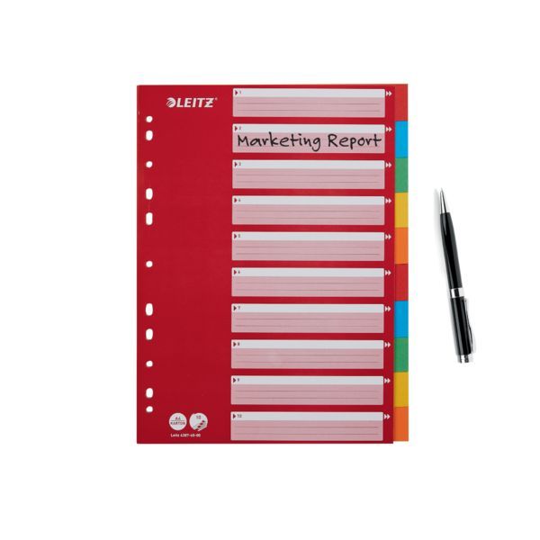 Produktbild: LEITZ Kartonregister 10teilig rot DIN A4 farbige Taben