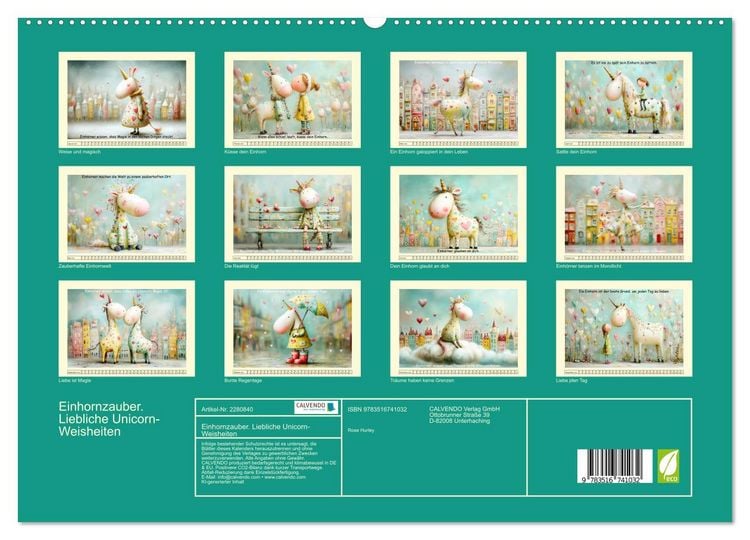 Produktbild: Einhornzauber. Liebliche Unicorn-Weisheiten (hochwertiger Premium Wandkalender 2026 DIN A2 quer), Kunstdruck in Hochglanz