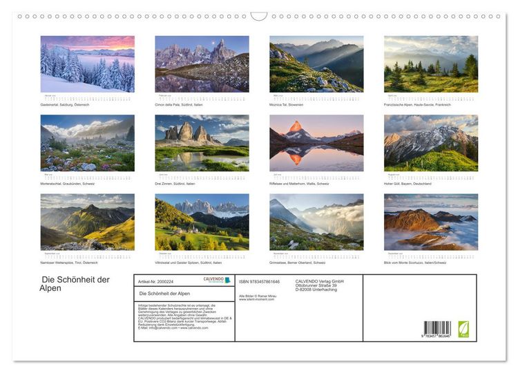Produktbild: Die Sch&ouml;nheit der Alpen (Wandkalender 2026 DIN A2 quer), CALVENDO Monatskalender