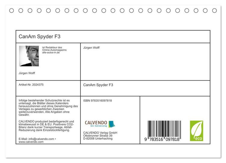 Produktbild: CanAm Spyder F3 (Tischkalender 2026 DIN A5 quer), CALVENDO Monatskalender