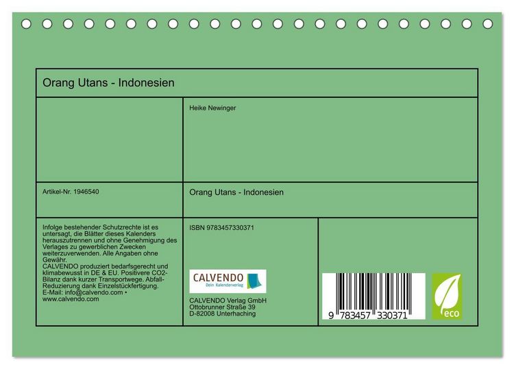 Produktbild: Orang Utans - Indonesien (Tischkalender 2026 DIN A5 quer), CALVENDO Monatskalender