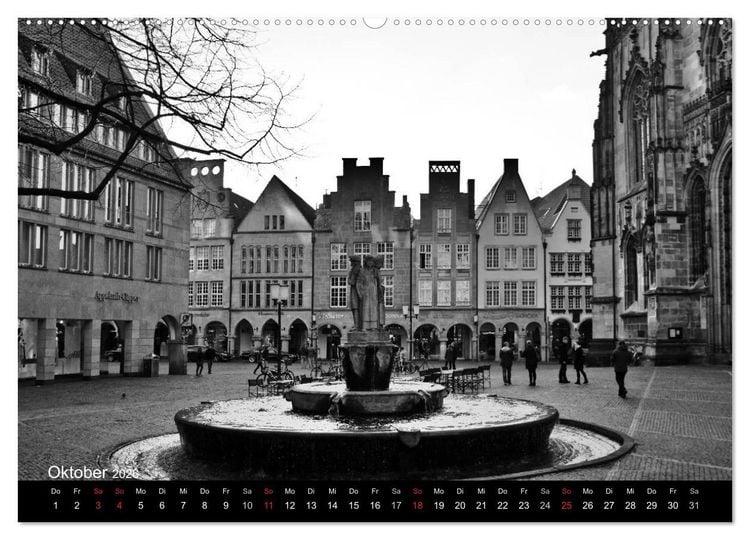 Produktbild: M&uuml;nster in schwarz-wei&szlig; gesehen (Wandkalender 2026 DIN A2 quer), CALVENDO Monatskalender