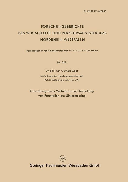 Produktbild: Entwicklung eines Verfahrens zur Herstellung von Formteilen aus Sintermessing