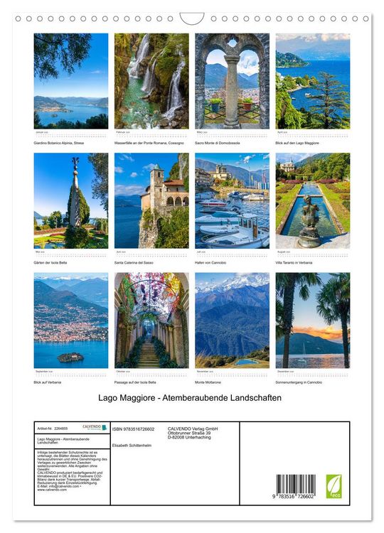 Produktbild: Lago Maggiore - Atemberaubende Landschaften (Wandkalender 2026 DIN A3 hoch), CALVENDO Monatskalender