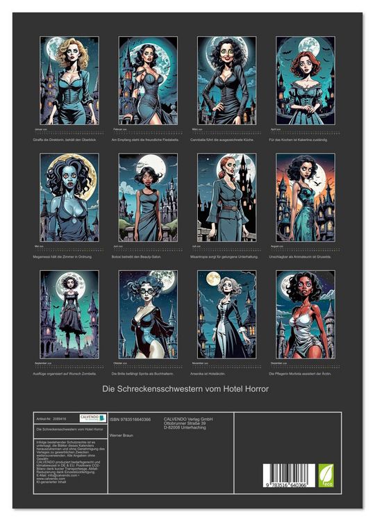 Produktbild: Die Schreckensschwestern vom Hotel Horror (hochwertiger Premium Wandkalender 2026 DIN A2 hoch), Kunstdruck in Hochglanz