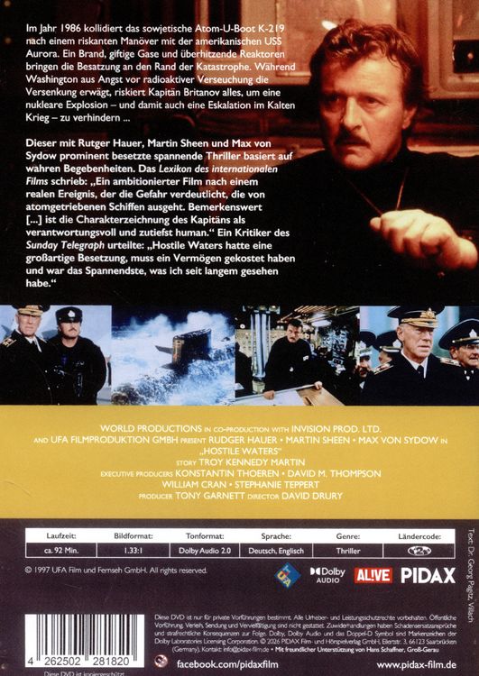 Produktbild: Hostile Waters - Im Fahrwasser des Todes / Spannender U-Boot-Thriller mit Rutger Hauer, Martin Sheen und Max von Sydow (Pidax Historien-Klassiker)