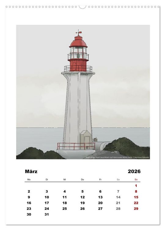 Produktbild: Leuchtt&uuml;rme der Welt - illustriert (Wandkalender 2026 DIN A2 hoch), CALVENDO Monatskalender