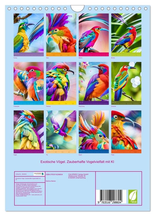 Produktbild: Exotische V&ouml;gel. Zauberhafte Vogelvielfalt mit KI (Wandkalender 2026 DIN A4 hoch), CALVENDO Monatskalender