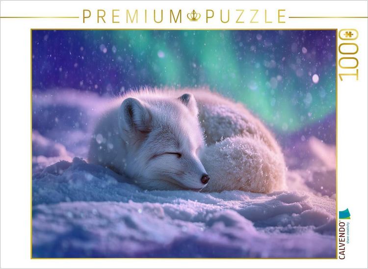Produktbild: CALVENDO Puzzle Polarfuchs, in der Stille der Nacht tanzt das Licht | 1000 Teile Lege-Gr&ouml;&szlig;e 64x48cm Foto-Puzzle f&uuml;r gl&uuml;ckliche Stunden