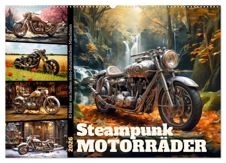 Produktbild: Steampunk Motorr&auml;der (Wandkalender 2026 DIN A2 quer), CALVENDO Monatskalender