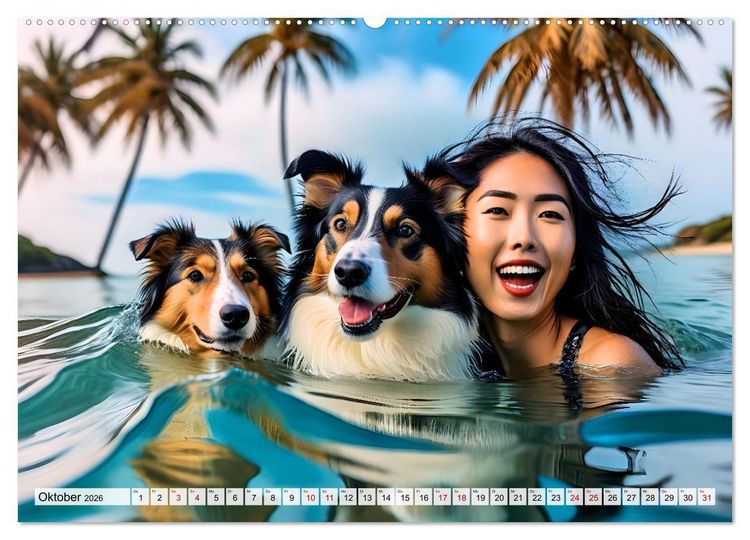 Produktbild: Bellen in den Wellen - Badespa&szlig; mit Hund (hochwertiger Premium Wandkalender 2026 DIN A2 quer), Kunstdruck in Hochglanz
