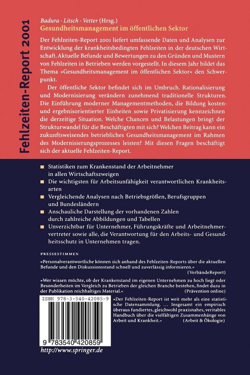 Produktbild: Fehlzeiten-Report 2001