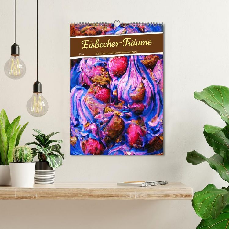 Produktbild: Eisbecher-Tr&auml;ume - Kunstvoll gemalte Eiskreationen in Acryl (Wandkalender 2026 DIN A3 hoch), CALVENDO Monatskalender