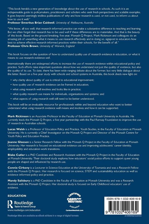 Produktbild: Understanding the Quality Use of Research Evidence in Education
