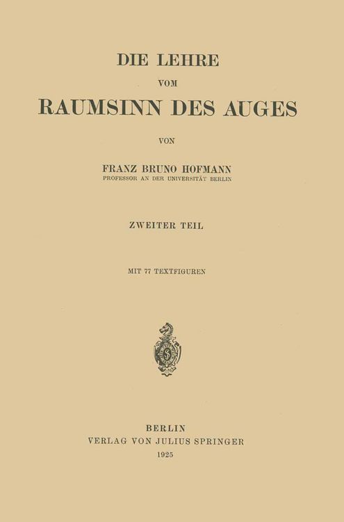 Produktbild: Die Lehre vom Raumsinn des Auges