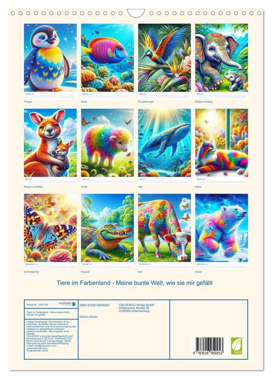 Produktbild: Tiere im Farbenland - Meine bunte Welt, wie sie mir gef&auml;llt (Wandkalender 2027 DIN A3 hoch), CALVENDO Monatskalender