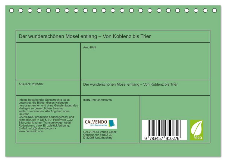 Produktbild: Der wundersch&ouml;nen Mosel entlang &ndash; Von Koblenz bis Trier (Tischkalender 2026 DIN A5 quer), CALVENDO Monatskalender