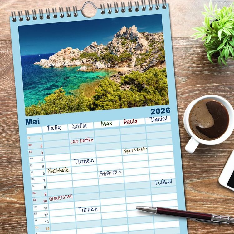 Produktbild: Familienplaner 2026 - Sardinien - Karibik des Mittelmeers mit 5 Spalten (Wandkalender, 21 x 45 cm) CALVENDO