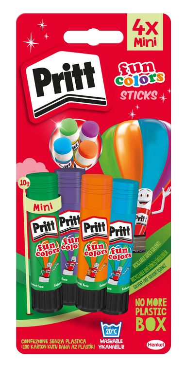 Produktbild: Pritt Klebestifte Fun Colors, 4 10 g sortierte Farben, (gr&uuml;n, orange, blau, lila) 9H PRRSI