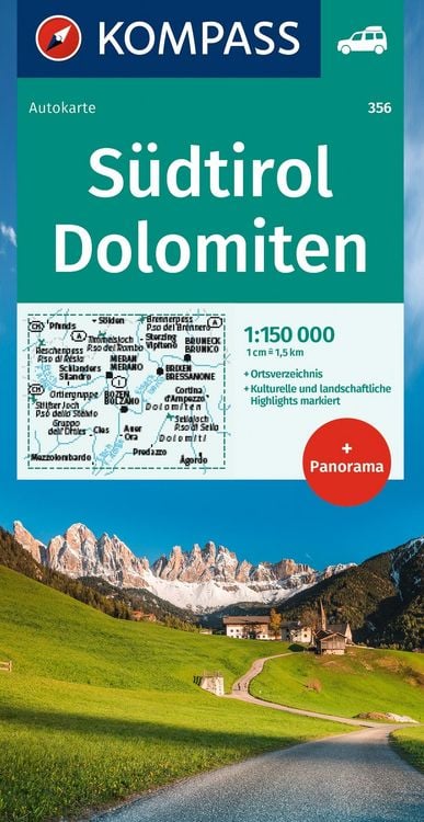 Produktbild: KOMPASS Autokarte S&uuml;dtirol, Dolomiten, South Tyrol, Dolomites 1:150.000