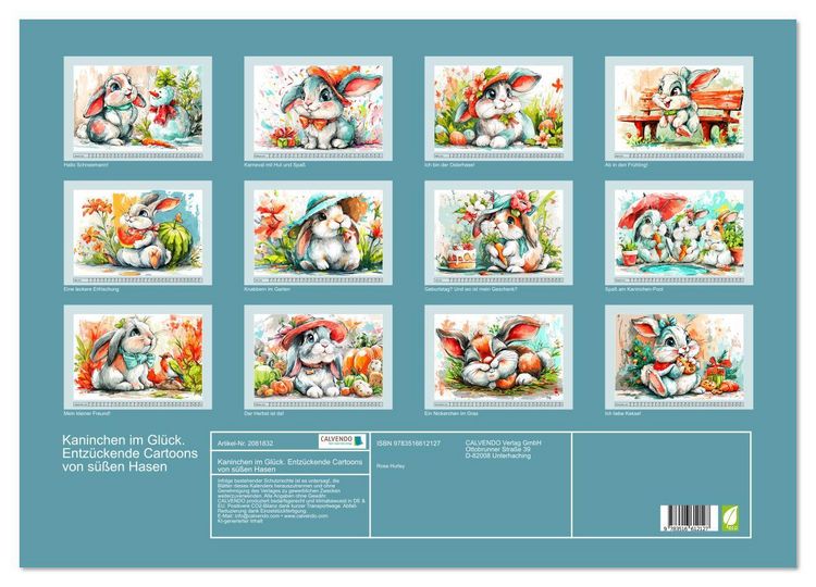 Produktbild: Kaninchen im Gl&uuml;ck. Entz&uuml;ckende Cartoons von s&uuml;&szlig;en Hasen (Wandkalender 2026 DIN A2 quer), CALVENDO Monatskalender