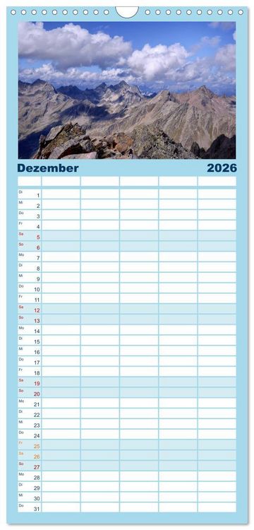 Produktbild: Familienplaner 2026 - Zauber der Berge mit 5 Spalten (Wandkalender, 21 x 45 cm) CALVENDO
