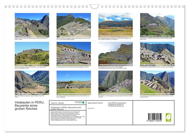 Produktbild: Inkabauten in PERU, Bauwerke eines gro&szlig;en Reiches (Wandkalender 2026 DIN A3 quer), CALVENDO Monatskalender