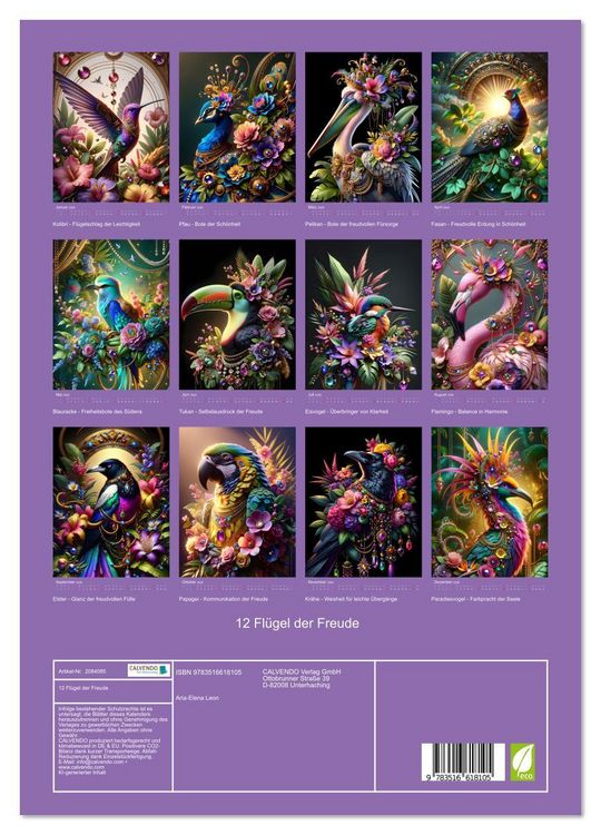 Produktbild: 12 Fl&uuml;gel der Freude (hochwertiger Premium Wandkalender 2026 DIN A2 hoch), Kunstdruck in Hochglanz