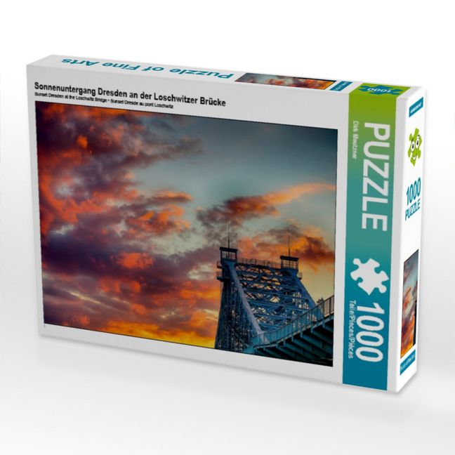 Produktbild: CALVENDO Puzzle Sonnenuntergang Dresden an der Loschwitzer Br&uuml;cke | 1000 Teile Lege-Gr&ouml;&szlig;e 64x48cm Foto-Puzzle f&uuml;r gl&uuml;ckliche Stunden
