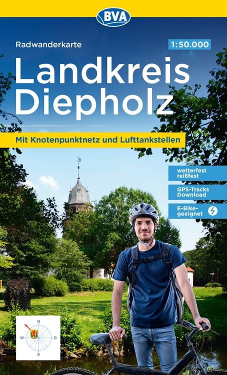 Produktbild: BVA Radwanderkarte Landkreis Diepholz 1:50.000, reiß- und wetterfest, GPS-Tracks Download, E-Bike geeignet, mit Knotenpunktnetz und Lufttankstellen