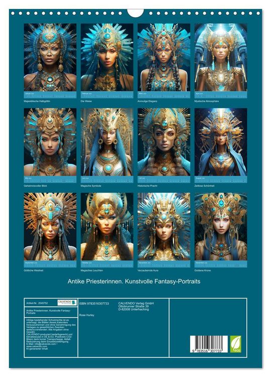 Produktbild: Antike Priesterinnen. Kunstvolle Fantasy-Portraits (Wandkalender 2026 DIN A3 hoch), CALVENDO Monatskalender
