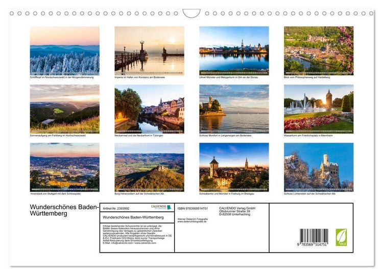 Produktbild: Wundersch&ouml;nes Baden-W&uuml;rttemberg (Wandkalender 2027 DIN A3 quer), CALVENDO Monatskalender