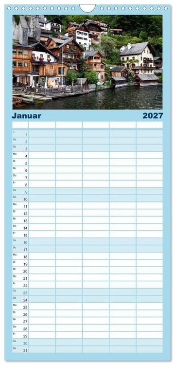 Produktbild: Familienplaner 2027 - Hallstatt und der Hallst&auml;tter See mit 5 Spalten (Wandkalender, 21 x 45 cm) CALVENDO
