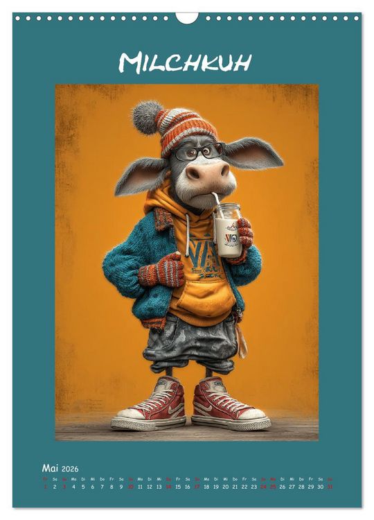 Produktbild: Kuhwelt. Stylische Streetwear-K&uuml;he f&uuml;r gute Laune (Wandkalender 2026 DIN A3 hoch), CALVENDO Monatskalender