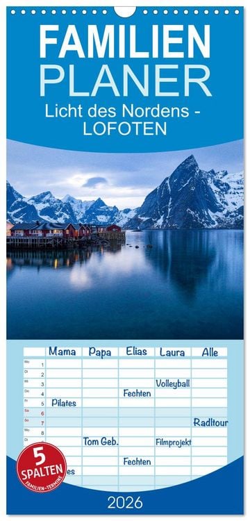 Produktbild: Familienplaner 2026 - Licht des Nordens - LOFOTEN mit 5 Spalten (Wandkalender, 21 x 45 cm) CALVENDO