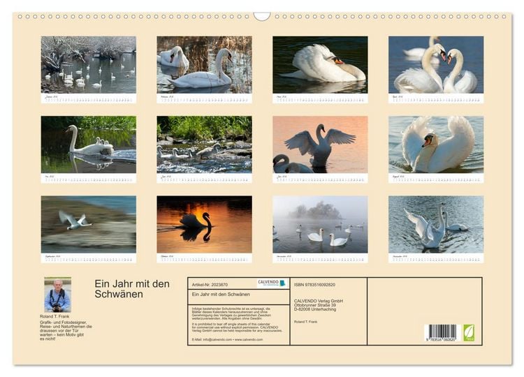 Produktbild: Ein Jahr mit den Schw&auml;nen (Wandkalender 2026 DIN A2 quer), CALVENDO Monatskalender