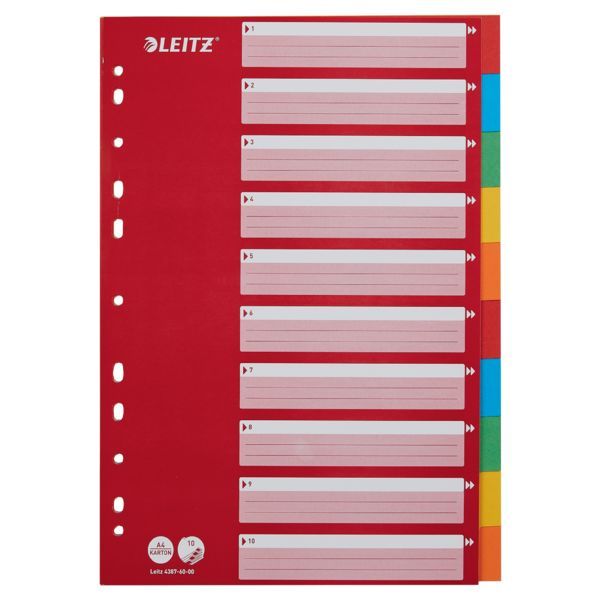 Produktbild: LEITZ Kartonregister 10teilig rot DIN A4 farbige Taben