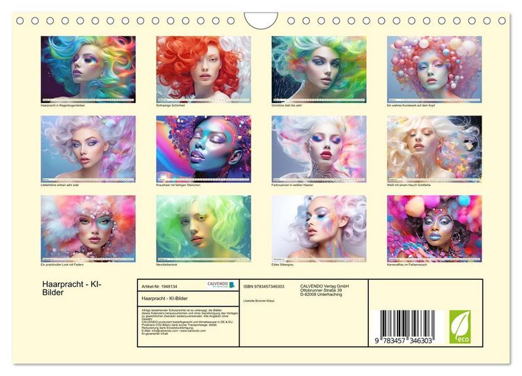 Produktbild: Haarpracht - KI-Bilder (Wandkalender 2026 DIN A4 quer), CALVENDO Monatskalender